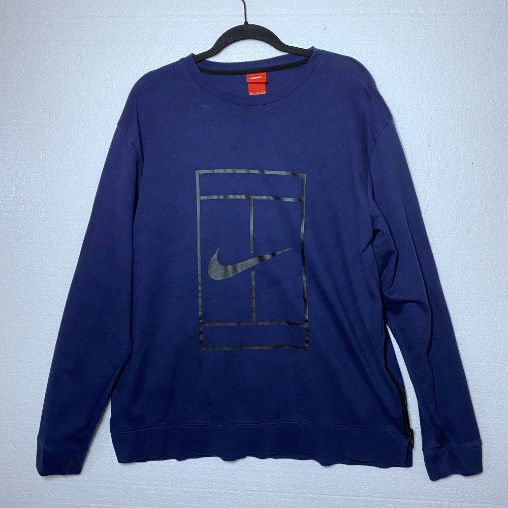 Nike Court Mens Size XXL Blue Crew Neck Sweatshirt Logo Long Sleeve Sweater Zip